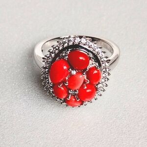 Karis Oregon Peach Opal White Zircon Blooming Ring in Platinum Bond 1.85 ctw